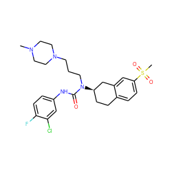 CN1CCN(CCCN(C(=O)Nc2ccc(F)c(Cl)c2)[C@@H]2CCc3ccc(S(C)(=O)=O)cc3C2)CC1 ZINC000036351879