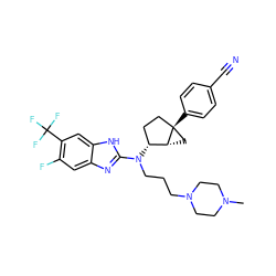 CN1CCN(CCCN(c2nc3cc(F)c(C(F)(F)F)cc3[nH]2)[C@@H]2CC[C@]3(c4ccc(C#N)cc4)C[C@H]23)CC1 ZINC000036351863