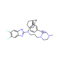CN1CCN(CCCN(c2nc3cc(F)c(F)cc3[nH]2)[C@@H]2CC[C@]3(c4cccc(C#N)c4)C[C@@H]3C2)CC1 ZINC000036351820