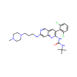 CN1CCN(CCCNc2cc3nc(NC(=O)NC(C)(C)C)c(-c4c(Cl)cccc4Cl)cc3cn2)CC1 ZINC000023357875