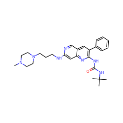 CN1CCN(CCCNc2cc3nc(NC(=O)NC(C)(C)C)c(-c4ccccc4)cc3cn2)CC1 ZINC000022933815