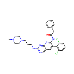 CN1CCN(CCCNc2ncc3cc(-c4c(Cl)cccc4Cl)c(NC(=O)Cc4ccccc4)nc3n2)CC1 ZINC000023357787