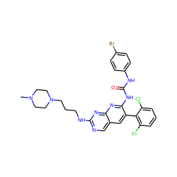 CN1CCN(CCCNc2ncc3cc(-c4c(Cl)cccc4Cl)c(NC(=O)Nc4ccc(Br)cc4)nc3n2)CC1 ZINC000029564185