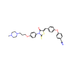 CN1CCN(CCCOc2ccc(N3C(=O)/C(=C/c4ccc(Oc5ccc(C#N)cc5)cc4)SC3=S)cc2)CC1 ZINC000205105526