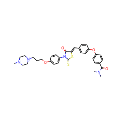 CN1CCN(CCCOc2ccc(N3C(=O)/C(=C/c4ccc(Oc5ccc(C(=O)N(C)C)cc5)cc4)SC3=S)cc2)CC1 ZINC000205105481