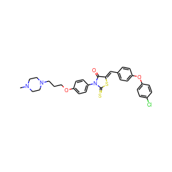 CN1CCN(CCCOc2ccc(N3C(=O)/C(=C/c4ccc(Oc5ccc(Cl)cc5)cc4)SC3=S)cc2)CC1 ZINC000205103285