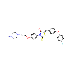 CN1CCN(CCCOc2ccc(N3C(=O)/C(=C/c4ccc(Oc5ccc(F)cc5)cc4)SC3=S)cc2)CC1 ZINC000205102633