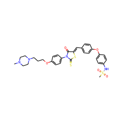 CN1CCN(CCCOc2ccc(N3C(=O)/C(=C/c4ccc(Oc5ccc(NS(C)(=O)=O)cc5)cc4)SC3=S)cc2)CC1 ZINC000653794514