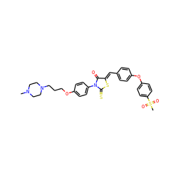 CN1CCN(CCCOc2ccc(N3C(=O)/C(=C/c4ccc(Oc5ccc(S(C)(=O)=O)cc5)cc4)SC3=S)cc2)CC1 ZINC000205105725