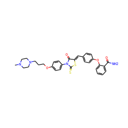 CN1CCN(CCCOc2ccc(N3C(=O)/C(=C/c4ccc(Oc5ccccc5C(N)=O)cc4)SC3=S)cc2)CC1 ZINC000084703511