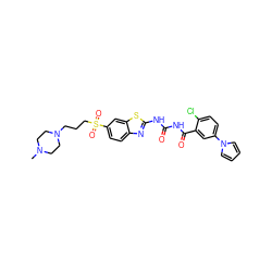 CN1CCN(CCCS(=O)(=O)c2ccc3nc(NC(=O)NC(=O)c4cc(-n5cccc5)ccc4Cl)sc3c2)CC1 ZINC000117117853