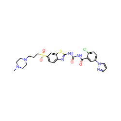 CN1CCN(CCCS(=O)(=O)c2ccc3nc(NC(=O)NC(=O)c4cc(-n5cccn5)ccc4Cl)sc3c2)CC1 ZINC000117109698