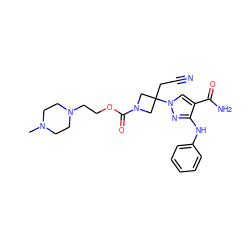 CN1CCN(CCOC(=O)N2CC(CC#N)(n3cc(C(N)=O)c(Nc4ccccc4)n3)C2)CC1 ZINC000222090267