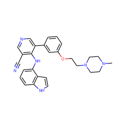 CN1CCN(CCOc2cccc(-c3cncc(C#N)c3Nc3cccc4[nH]ccc34)c2)CC1 ZINC000040876223