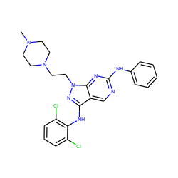 CN1CCN(CCn2nc(Nc3c(Cl)cccc3Cl)c3cnc(Nc4ccccc4)nc32)CC1 ZINC000040393340