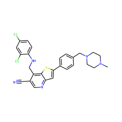 CN1CCN(Cc2ccc(-c3cc4ncc(C#N)c(CNc5ccc(Cl)cc5Cl)c4s3)cc2)CC1 ZINC000028639323