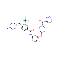 CN1CCN(Cc2ccc(C(=O)Nc3ccc(Cl)c(OC4CCN(C(=O)c5cccnc5)CC4)c3)cc2C(F)(F)F)CC1 ZINC001772638075