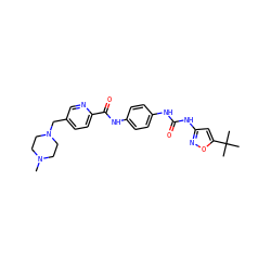 CN1CCN(Cc2ccc(C(=O)Nc3ccc(NC(=O)Nc4cc(C(C)(C)C)on4)cc3)nc2)CC1 ZINC000095560151