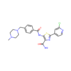 CN1CCN(Cc2ccc(C(=O)Nc3sc(-c4ccnc(Cl)c4)nc3C(N)=O)cc2)CC1 ZINC000149950737