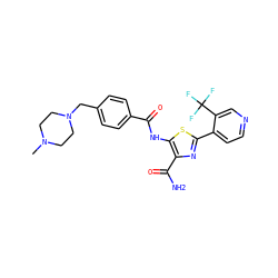 CN1CCN(Cc2ccc(C(=O)Nc3sc(-c4ccncc4C(F)(F)F)nc3C(N)=O)cc2)CC1 ZINC000149930397