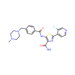 CN1CCN(Cc2ccc(C(=O)Nc3sc(-c4ccncc4F)nc3C(N)=O)cc2)CC1 ZINC000150001911