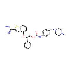 CN1CCN(Cc2ccc(NC(=O)OC[C@H](Oc3cccc4sc(C(=N)N)cc34)c3ccccc3)cc2)CC1 ZINC000049762223