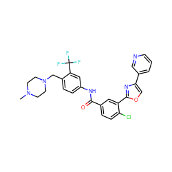 CN1CCN(Cc2ccc(NC(=O)c3ccc(Cl)c(-c4nc(-c5cccnc5)co4)c3)cc2C(F)(F)F)CC1 ZINC001772597879