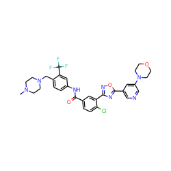 CN1CCN(Cc2ccc(NC(=O)c3ccc(Cl)c(-c4noc(-c5cncc(N6CCOCC6)c5)n4)c3)cc2C(F)(F)F)CC1 ZINC001772632338