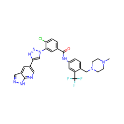 CN1CCN(Cc2ccc(NC(=O)c3ccc(Cl)c(-n4cc(-c5cnc6[nH]ncc6c5)nn4)c3)cc2C(F)(F)F)CC1 ZINC000095575655