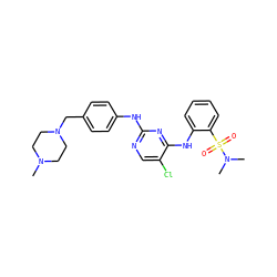 CN1CCN(Cc2ccc(Nc3ncc(Cl)c(Nc4ccccc4S(=O)(=O)N(C)C)n3)cc2)CC1 ZINC000084617535