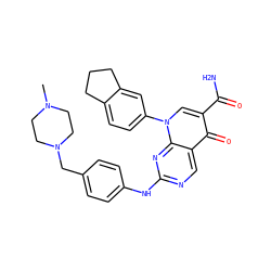 CN1CCN(Cc2ccc(Nc3ncc4c(=O)c(C(N)=O)cn(-c5ccc6c(c5)CCC6)c4n3)cc2)CC1 ZINC000029125466