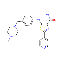 CN1CCN(Cc2ccc(Nc3sc(-c4ccncc4)nc3C(N)=O)cc2)CC1 ZINC000149944930