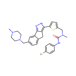 CN1CCN(Cc2ccc3c(c2)-c2n[nH]c(-c4ccc(CN(C)C(=O)Nc5ccc(Br)cc5)s4)c2C3)CC1 ZINC000036338852