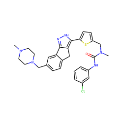 CN1CCN(Cc2ccc3c(c2)-c2n[nH]c(-c4ccc(CN(C)C(=O)Nc5cccc(Cl)c5)s4)c2C3)CC1 ZINC000036338822