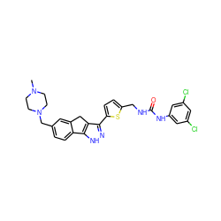 CN1CCN(Cc2ccc3c(c2)Cc2c(-c4ccc(CNC(=O)Nc5cc(Cl)cc(Cl)c5)s4)n[nH]c2-3)CC1 ZINC000036338839