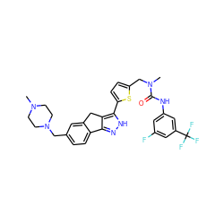 CN1CCN(Cc2ccc3c(c2)Cc2c-3n[nH]c2-c2ccc(CN(C)C(=O)Nc3cc(F)cc(C(F)(F)F)c3)s2)CC1 ZINC000036338862