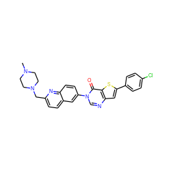 CN1CCN(Cc2ccc3cc(-n4cnc5cc(-c6ccc(Cl)cc6)sc5c4=O)ccc3n2)CC1 ZINC000038149729