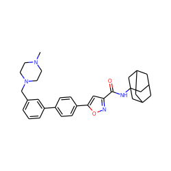 CN1CCN(Cc2cccc(-c3ccc(-c4cc(C(=O)NC56CC7CC(CC(C7)C5)C6)no4)cc3)c2)CC1 ZINC000653852942