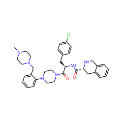 CN1CCN(Cc2ccccc2N2CCN(C(=O)[C@@H](Cc3ccc(Cl)cc3)NC(=O)[C@H]3Cc4ccccc4CN3)CC2)CC1 ZINC000095607653