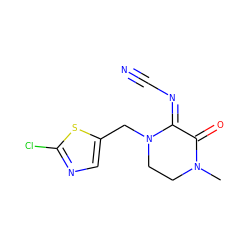 CN1CCN(Cc2cnc(Cl)s2)/C(=N\C#N)C1=O ZINC000103190401