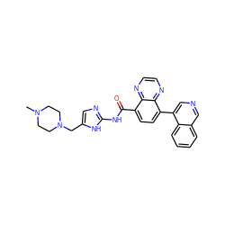 CN1CCN(Cc2cnc(NC(=O)c3ccc(-c4cncc5ccccc45)c4nccnc34)[nH]2)CC1 ZINC000137871020