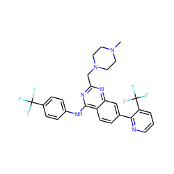 CN1CCN(Cc2nc(Nc3ccc(C(F)(F)F)cc3)c3ccc(-c4ncccc4C(F)(F)F)cc3n2)CC1 ZINC000044359546