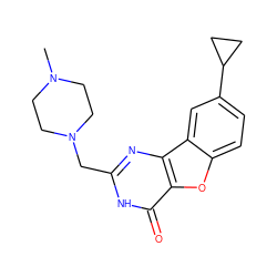 CN1CCN(Cc2nc3c(oc4ccc(C5CC5)cc43)c(=O)[nH]2)CC1 ZINC000084669268