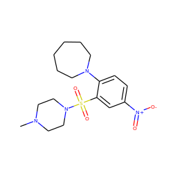 CN1CCN(S(=O)(=O)c2cc([N+](=O)[O-])ccc2N2CCCCCC2)CC1 ZINC000036185934