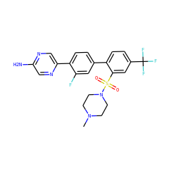 CN1CCN(S(=O)(=O)c2cc(C(F)(F)F)ccc2-c2ccc(-c3cnc(N)cn3)c(F)c2)CC1 ZINC000224795330