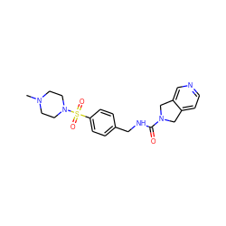 CN1CCN(S(=O)(=O)c2ccc(CNC(=O)N3Cc4ccncc4C3)cc2)CC1 ZINC000096283117