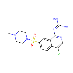 CN1CCN(S(=O)(=O)c2ccc3c(Cl)cnc(N=C(N)N)c3c2)CC1 ZINC000014960724