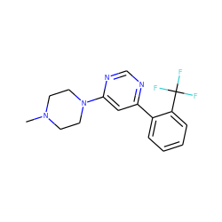 CN1CCN(c2cc(-c3ccccc3C(F)(F)F)ncn2)CC1 ZINC000004268179