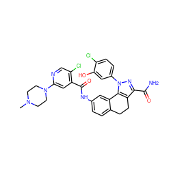 CN1CCN(c2cc(C(=O)Nc3ccc4c(c3)-c3c(c(C(N)=O)nn3-c3ccc(Cl)c(O)c3)CC4)c(Cl)cn2)CC1 ZINC000066098157