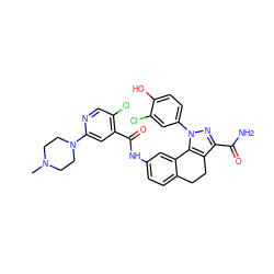 CN1CCN(c2cc(C(=O)Nc3ccc4c(c3)-c3c(c(C(N)=O)nn3-c3ccc(O)c(Cl)c3)CC4)c(Cl)cn2)CC1 ZINC000066079112